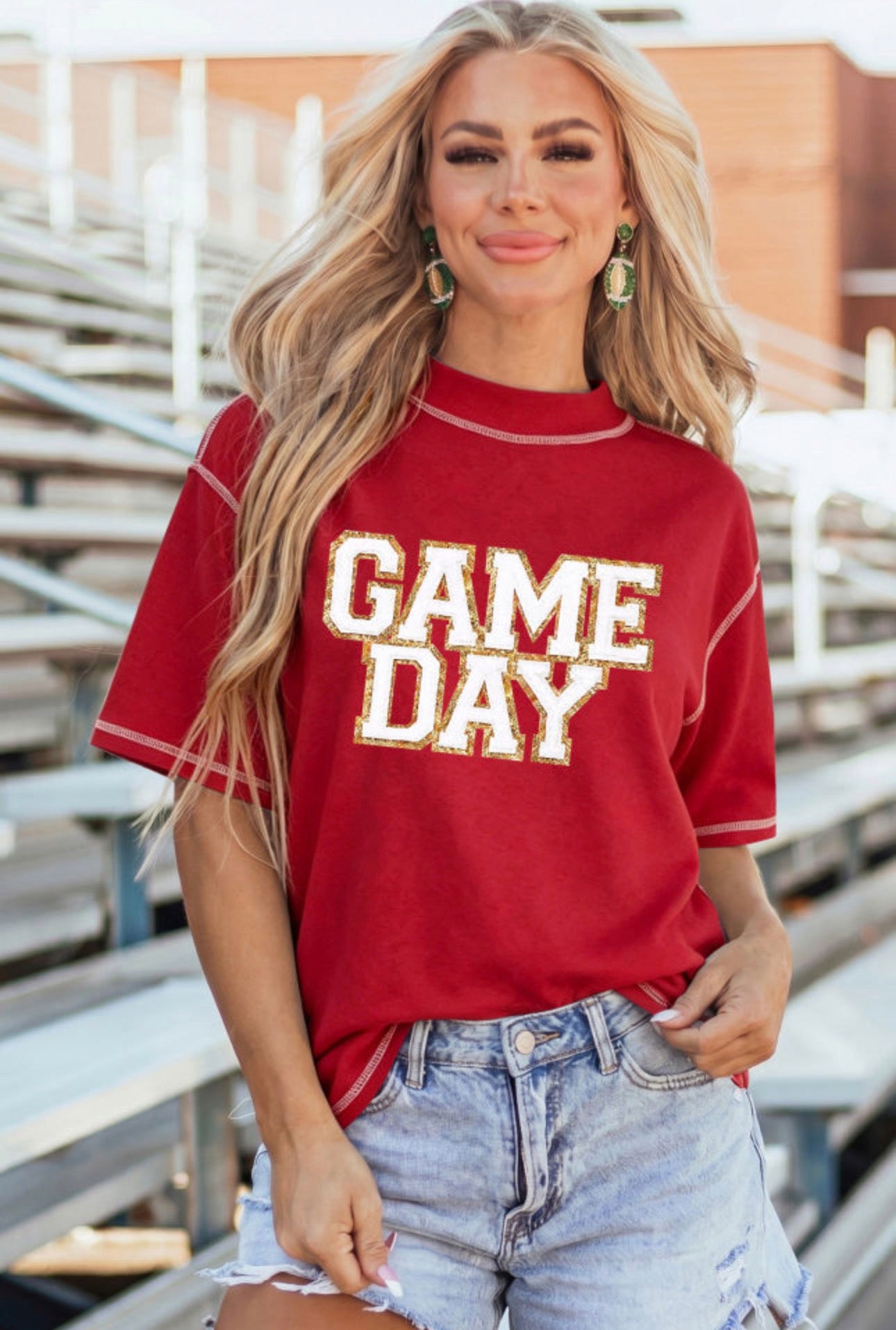 Red Shiny Game Day Lettering Graphic Tee