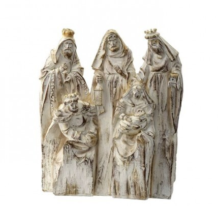 9.5" RESIN CARVED WOOD BLOCK NATIVITY