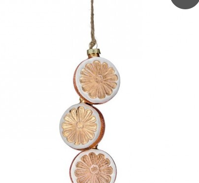 9" GLASS TRIPLE ORANGE SLICE CLUSTER ORNAMENT