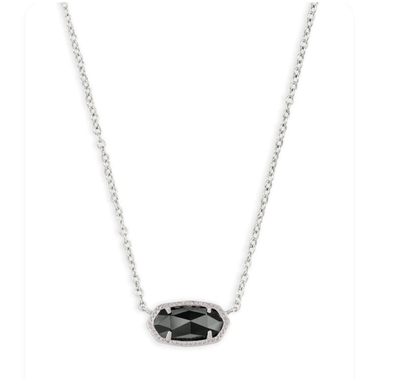 Elisa Silver Pendant Necklace in Black Opaque Glass