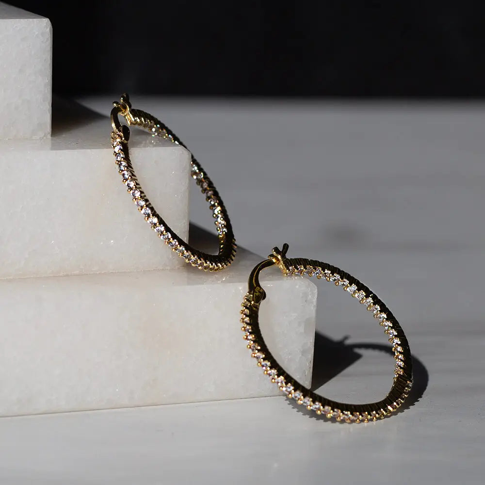 Tarnish Resistant Gold CZ Hoop Earrings