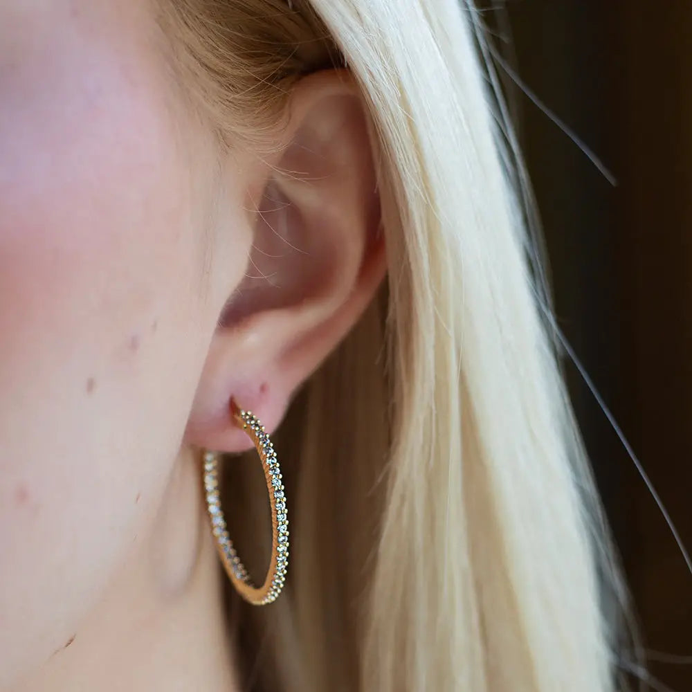 Tarnish Resistant Gold CZ Hoop Earrings