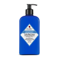Blue bottle of Jack Black Turbo Body Lotion on a white background