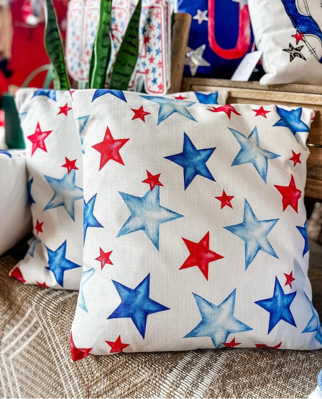 Watercolor USA Stars Pillow