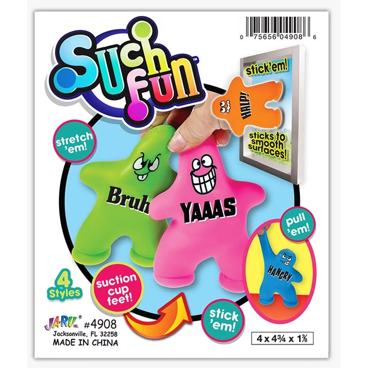 Suction Cup Squish Dude assorted colors and sayings, child age 3 and up, Fidget novelty toy, TPR material super stretchy