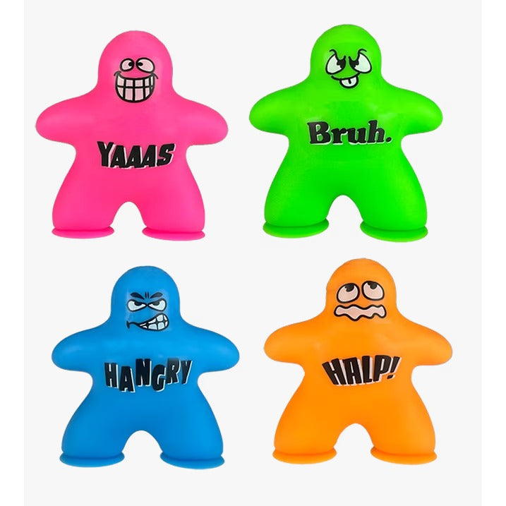 Suction Cup Squish Dude assorted colors and sayings, child age 3 and up, Fidget novelty toy, TPR material super stretchy