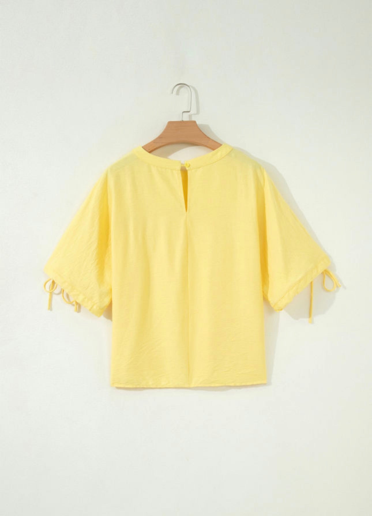 Yellow Tie Half Sleeve Pleated Blouse