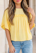 Yellow Tie Half Sleeve Pleated Blouse