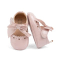 Cute heart pink front satin bow baby shoes