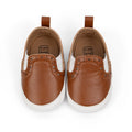 Brown Pleather slide of baby shoes with elastic