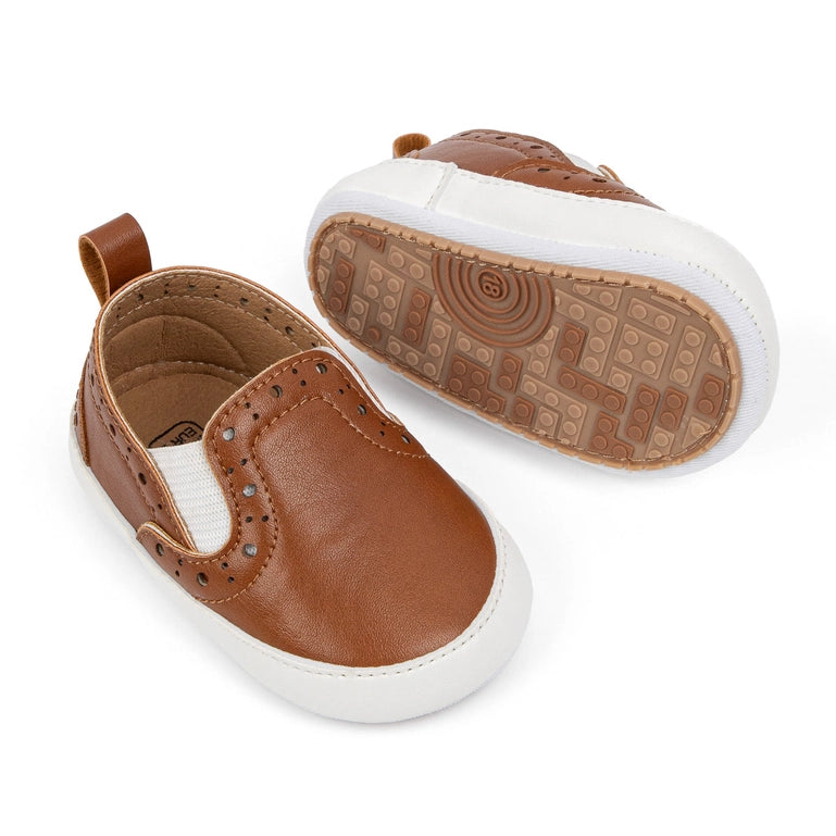 Brown Pleather slide of baby shoes with elastic