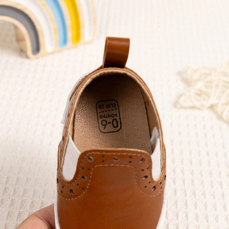 Brown Pleather slide of baby shoes with elastic