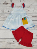 Crayon Applique Girls Back to School Shorts Set