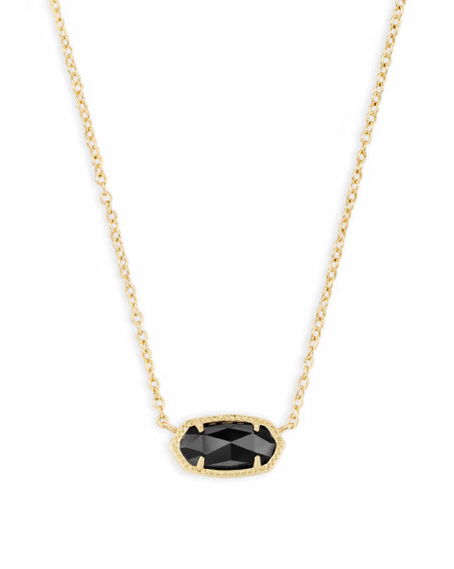 Elisa Gold Pendant Necklace in Black Opaque Glass