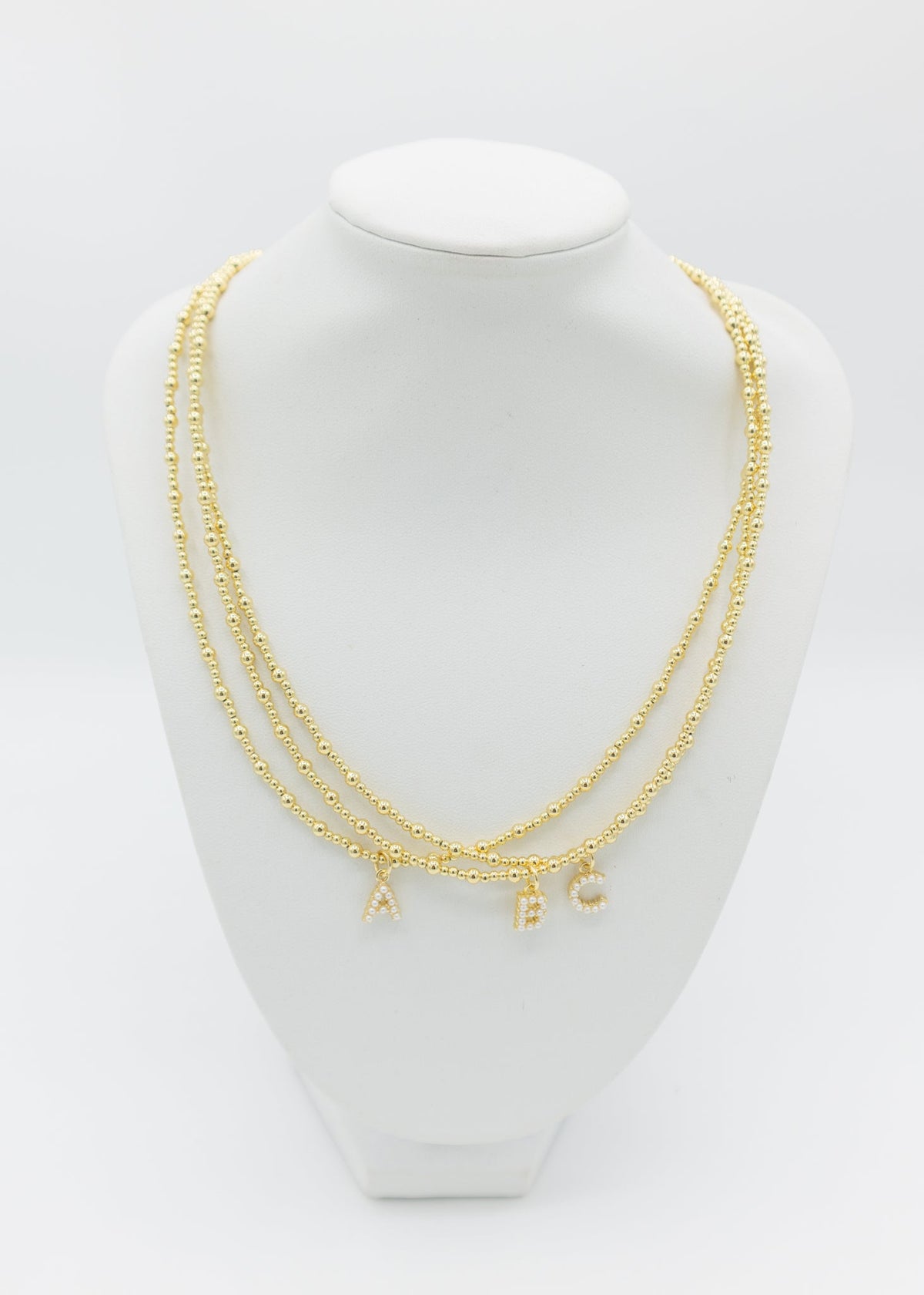 Gold Bead Pearl Letter Necklace
