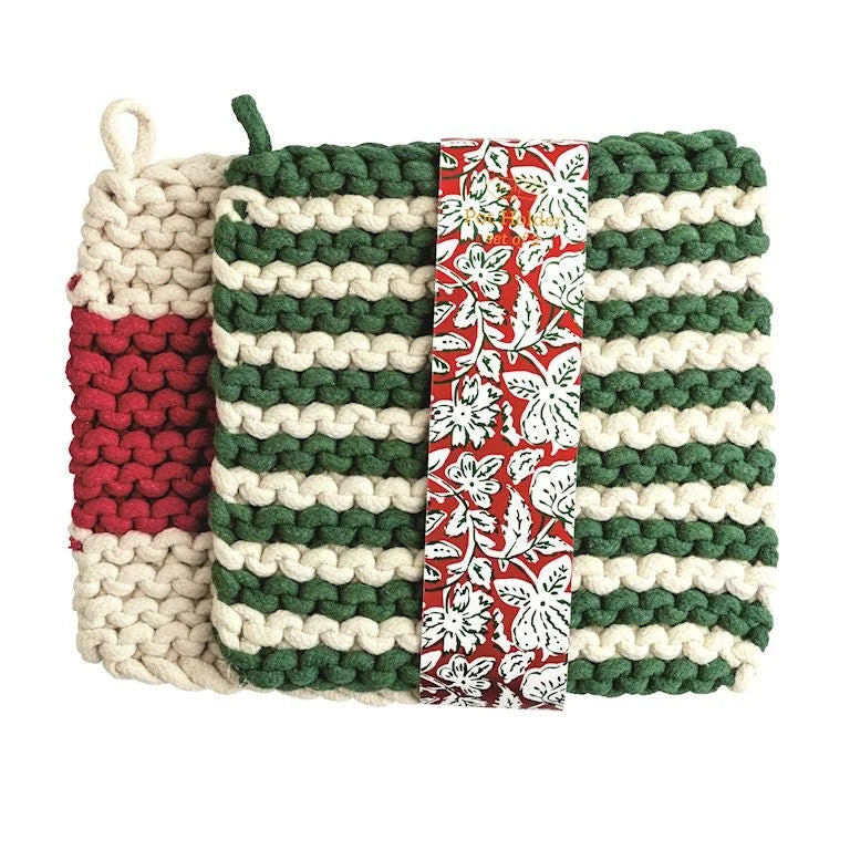 Green Stripe Pot Holder Set