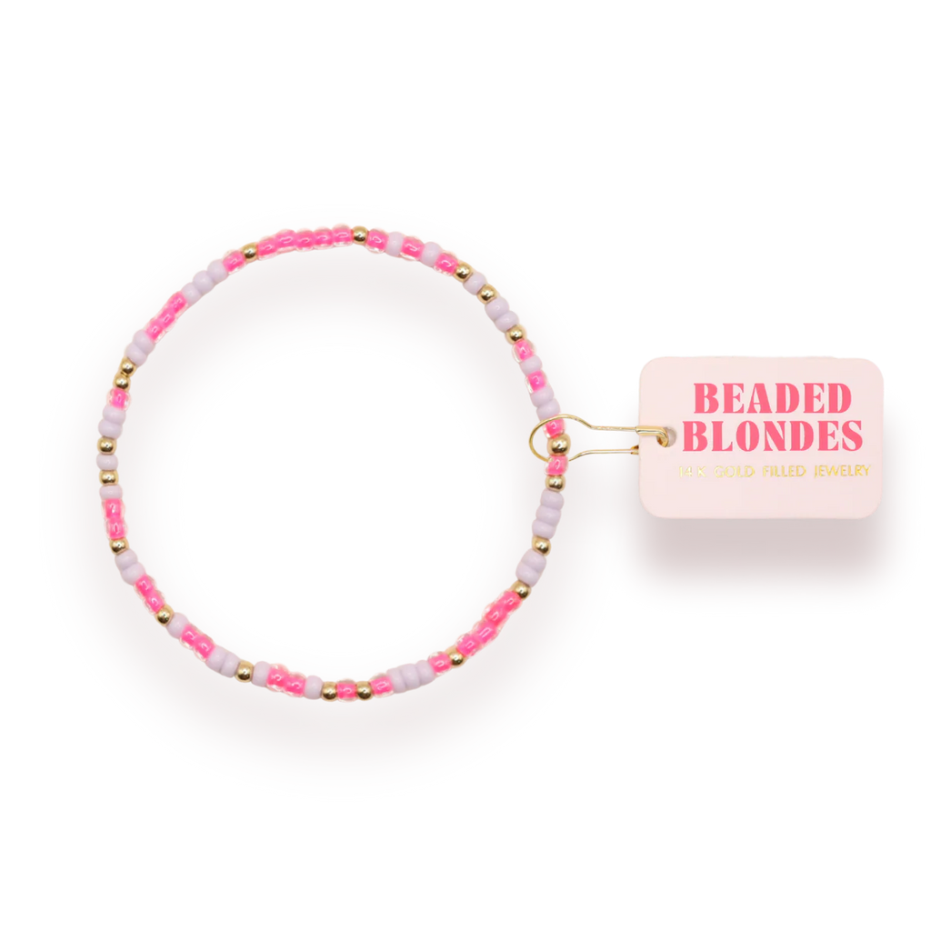 Hot pink lilac sprinkle gold beaded stretch bracelet boutique waterproof jewelry