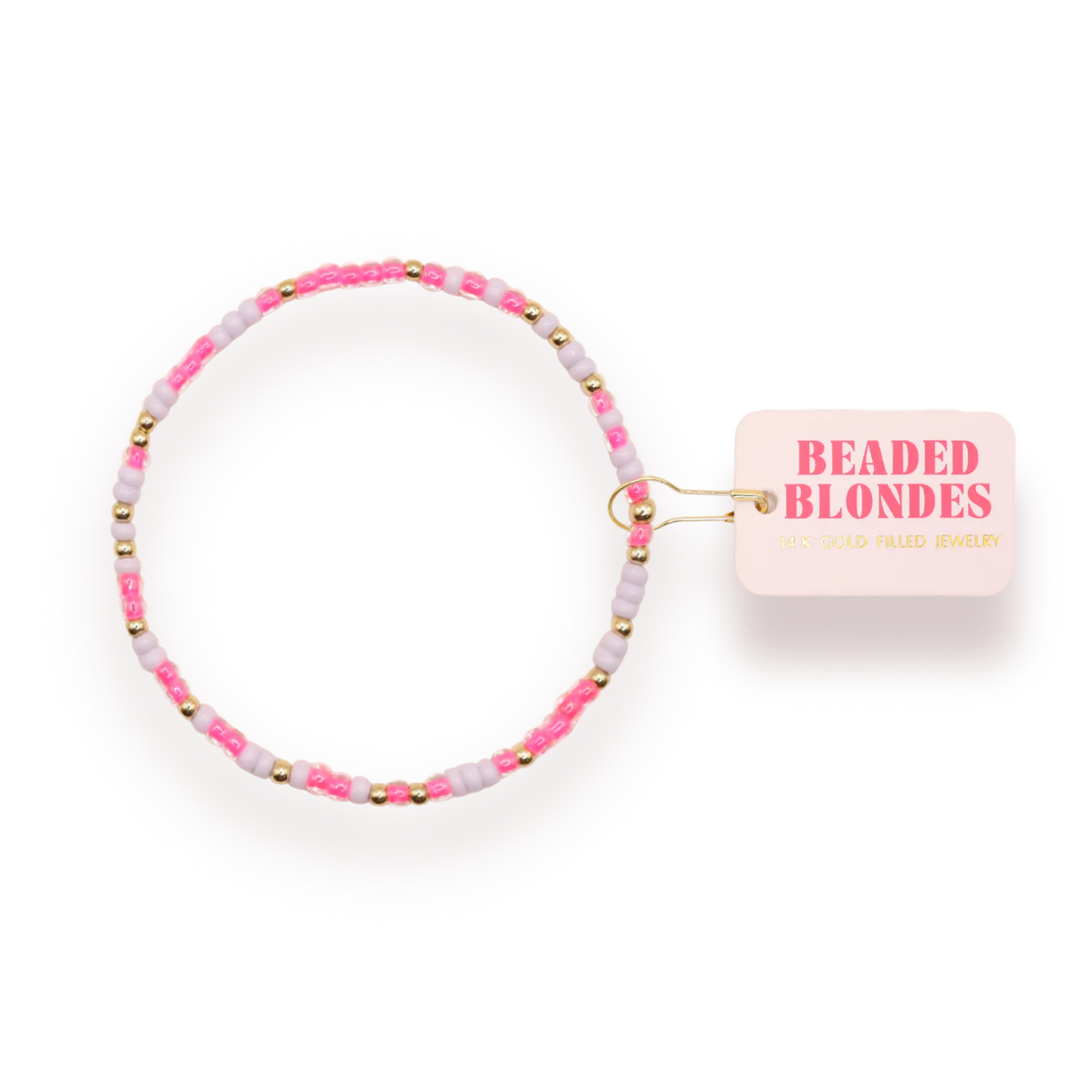 Hot pink lilac sprinkle gold beaded stretch bracelet boutique waterproof jewelry