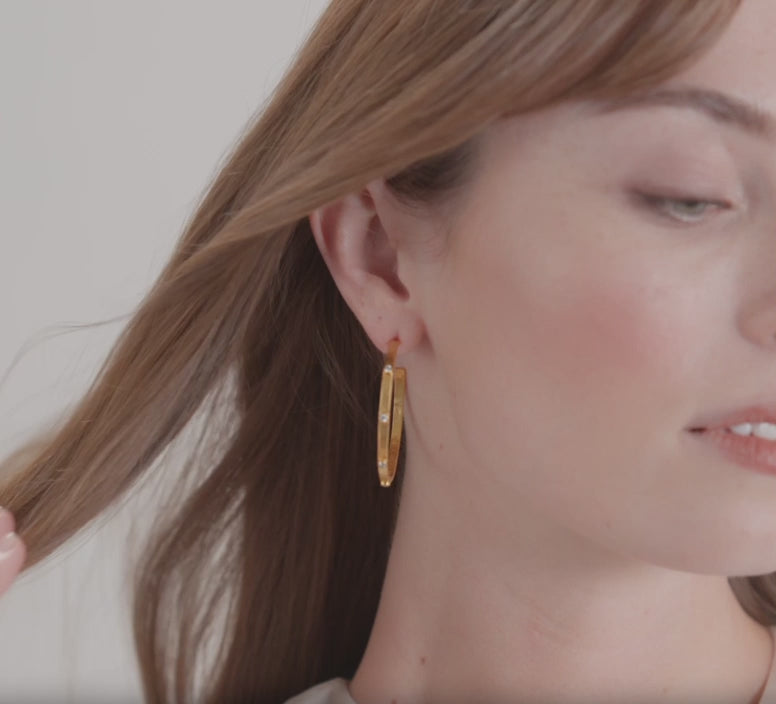 Crescent Stone Hoop Cubic Zirconia Earrings