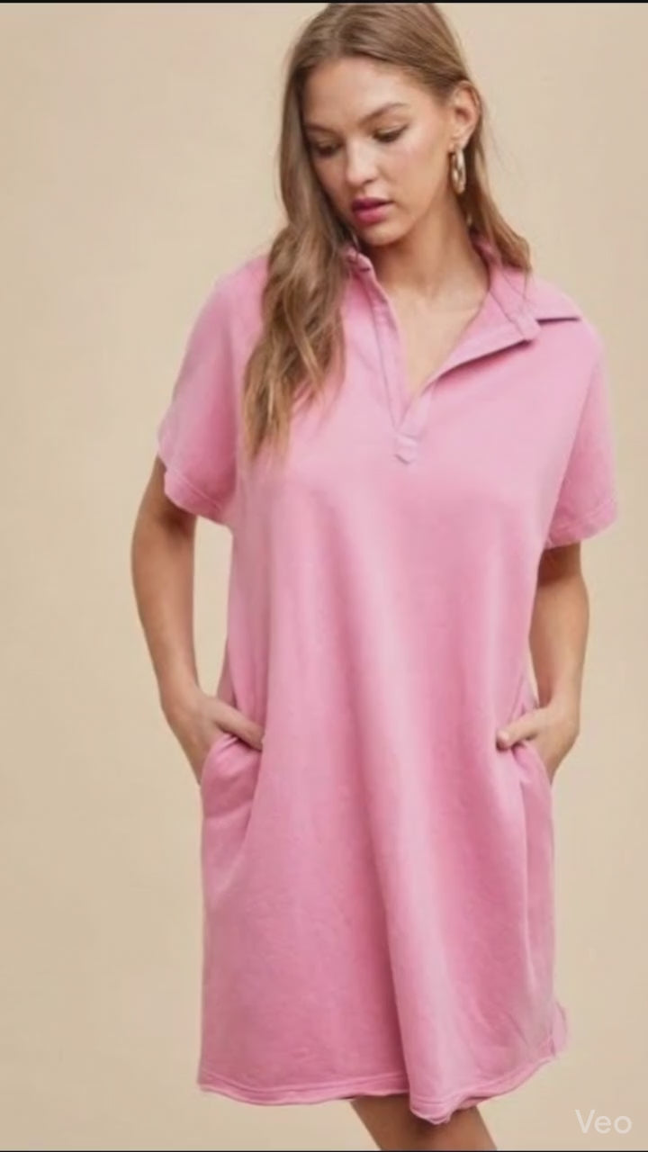 Annie Wear Mineral Washed Johnny Collar Short Sleeve Dress