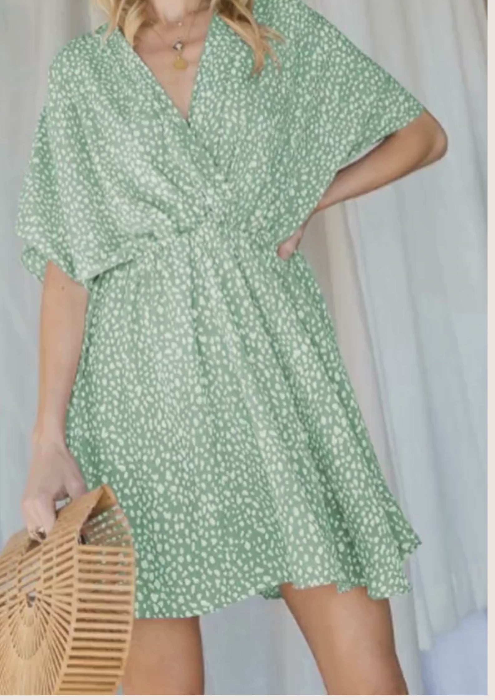Irregular Dot Woven Surplice Dress