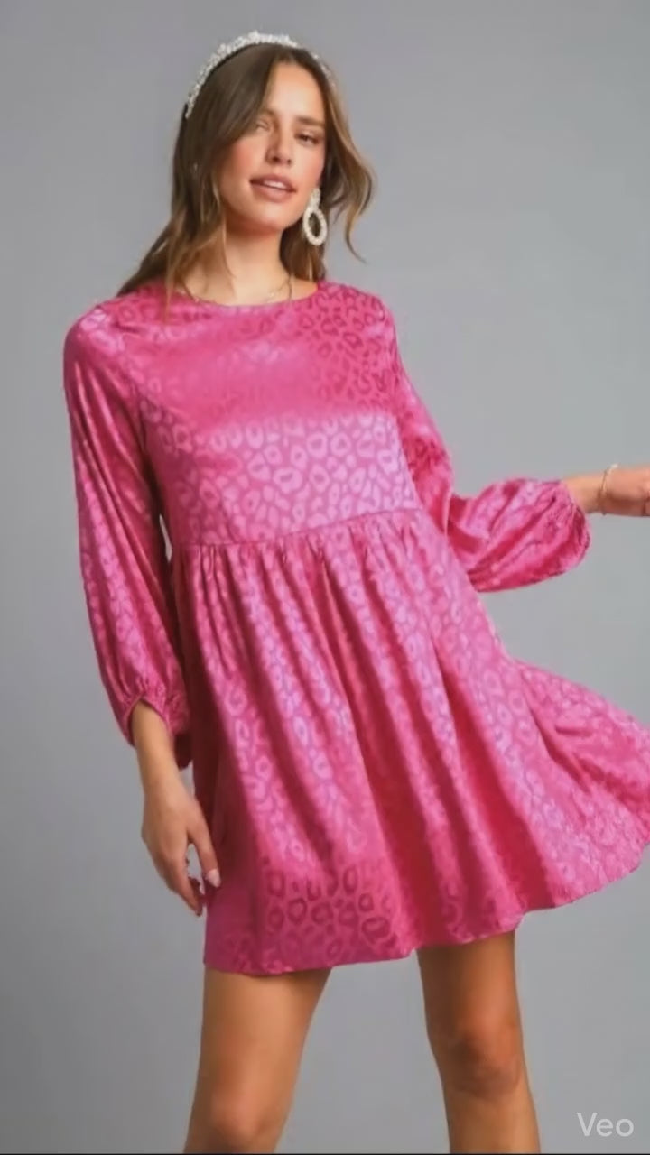 Umgee Full Size Jacquard Print Long Sleeve Dress