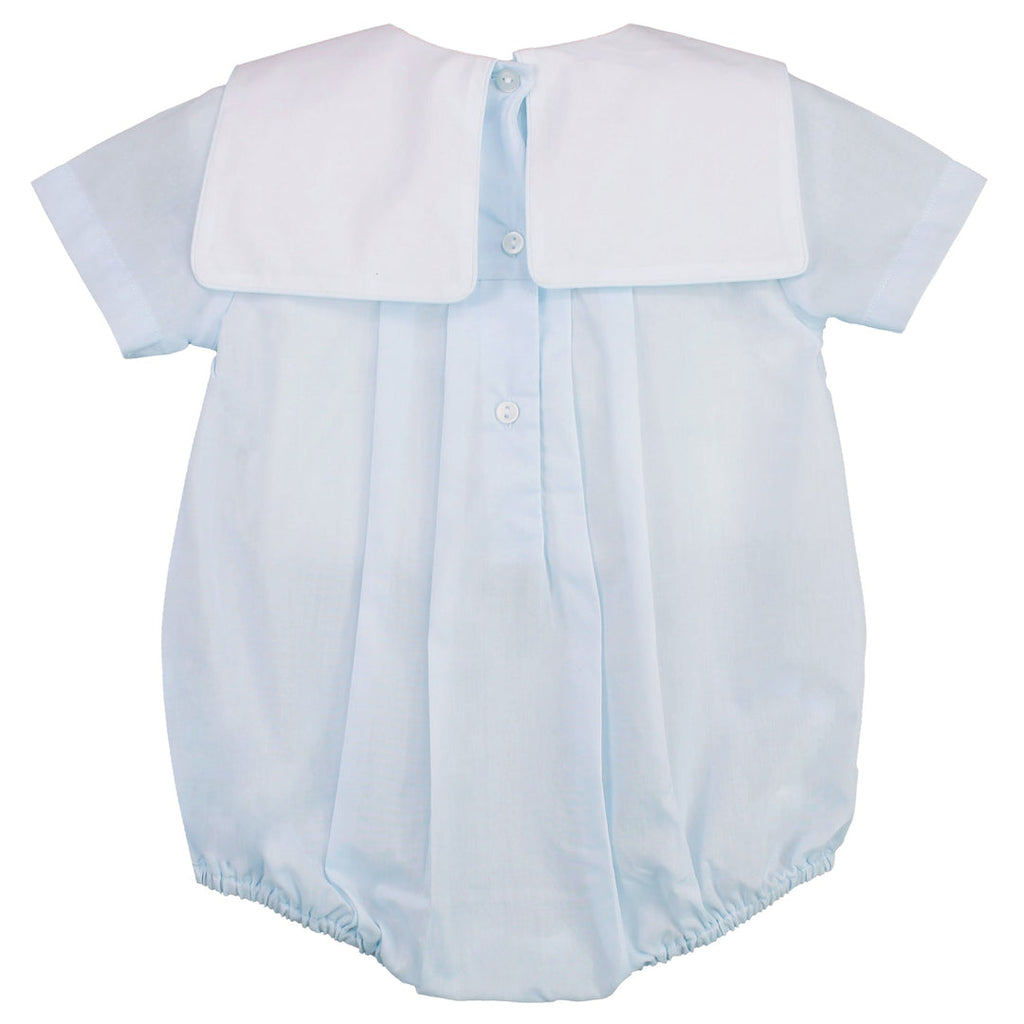 Romper with Train Embroidery in Blue
