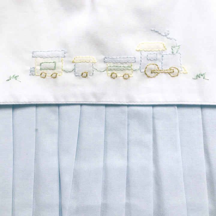 Romper with Train Embroidery in Blue