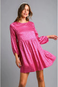 Umgee Full Size Jacquard Print Long Sleeve Dress